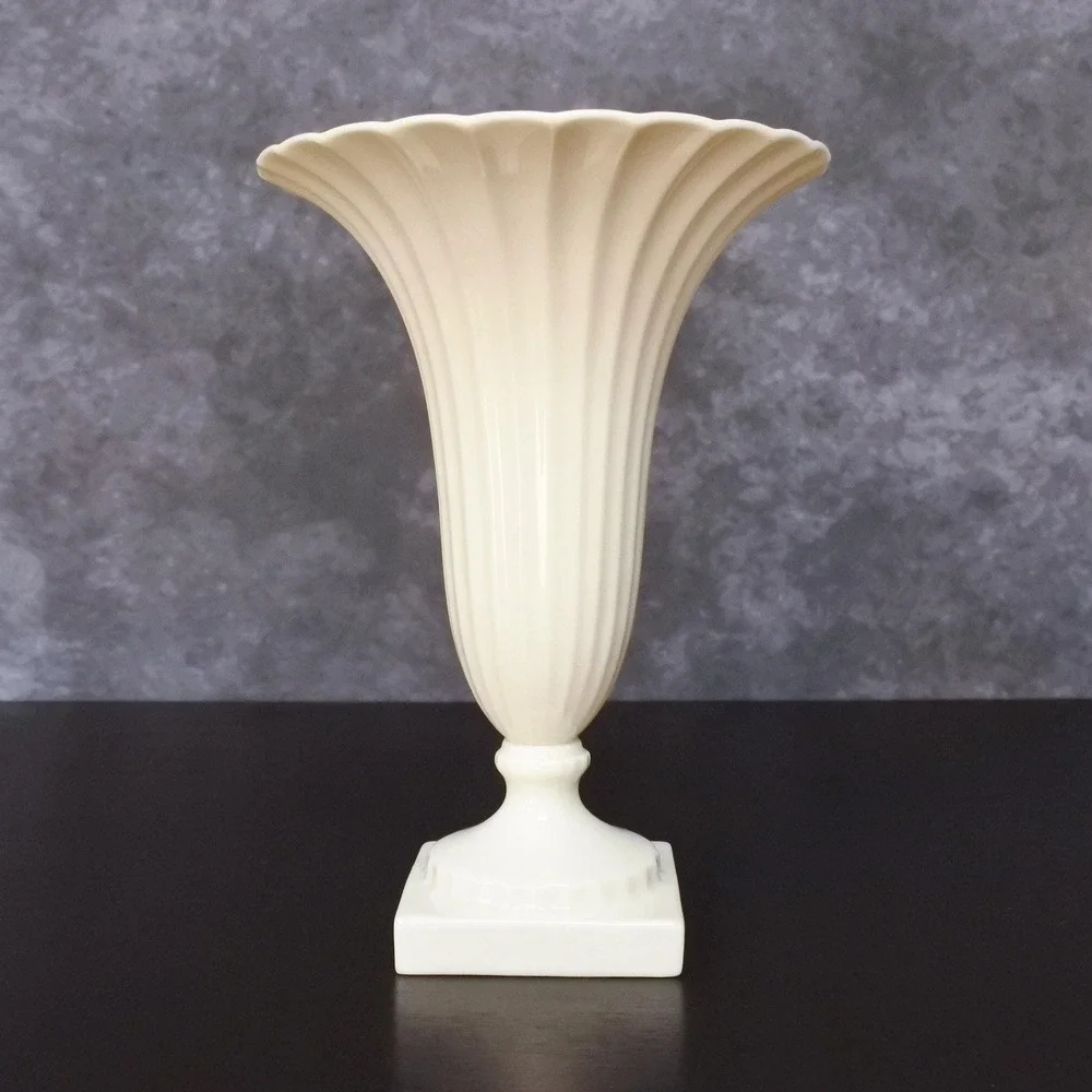 Vintage Lenox Neoclassical Ivory Fluted Pedestal Vase Pair Green Mark